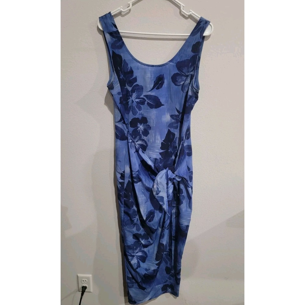 Dress Barn Womens Dress Sz 14 Blue Floral Long Maxi Length Sleeveless waist tie